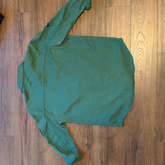 Army Patches style Green Button Down Shacket Shirt Jacket Cotton - Picture 7 of 9